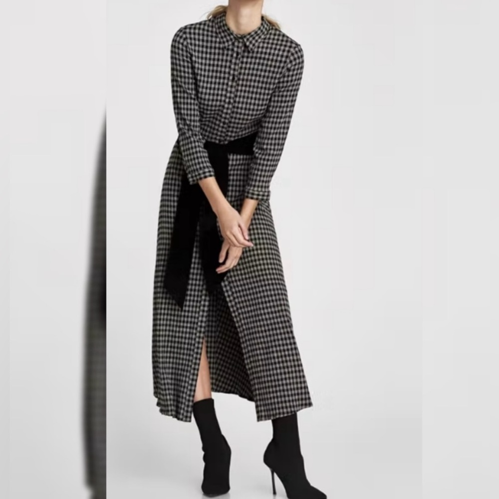 Zara maxi checked buttom up dress